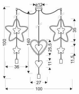Lustră pentru copii pe cablu TRIO 3xE27/20W/230V albastru/roz/galben