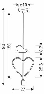 Lustră pentru copii HEART pe cablu 1xE27/20W/230V roz/alb
