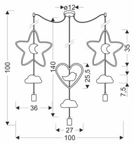 Lustră pentru copii pe cablu TRIO 3xE27/20W/230V, galben/albastru/gri