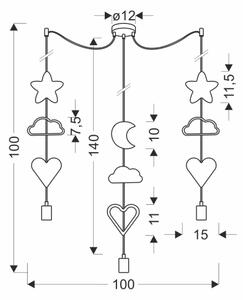 Lustră pentru copii pe cablu TRIO 3xE27/20W/230V, galben/alb/roz