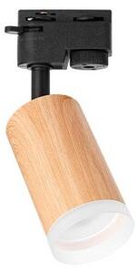 Spot LED pentru sina monofazata, 9W, rotatie 320 grade, inclinare verticala, IP20, negru mat si lemn natur