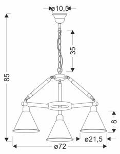 Candelabru cu lanț NEGRU, 3xE27/40W/230V, negru/maro