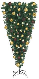 Set pom Crăciun artificial inversat LED-uri&globuri negru 120cm