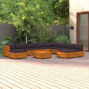 Set mobilier grădină cu perne, 11 piese, lemn masiv de acacia