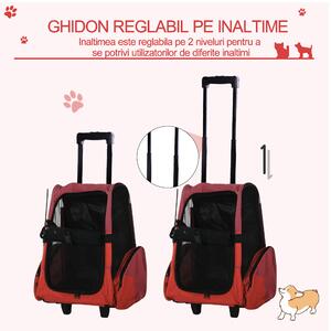 PawHut Trolley Ghiozdan 2 în 1 pentru Animale de Companie, Ușor de Transportat, Roșu, 35x27x49cm | Aosom Romania