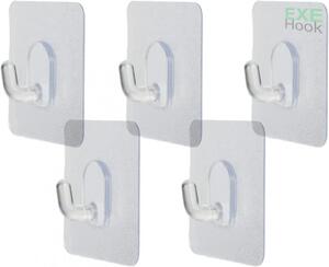Set de 5 carlige pentru prosoape EXEHook, plastic, transparent, 4,7 x 4,7 cm