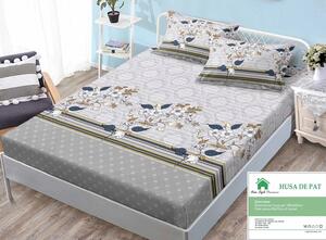 Husa de pat, finet, 180x200cm, 2 persoane, 3 piese, cu elastic, gri , cu linii si floricele, HPF360