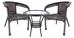 Set mobilier gradina/terasa/balcon, poliratan, maro, 1 masa, 2 scaune, Denisa