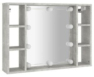 Dulap cu oglindă și LED, gri beton, 76x15x55 cm