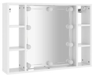 Dulap cu oglindă și LED, alb extralucios, 76x15x55 cm