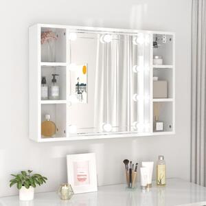 Dulap cu oglindă și LED, alb extralucios, 76x15x55 cm
