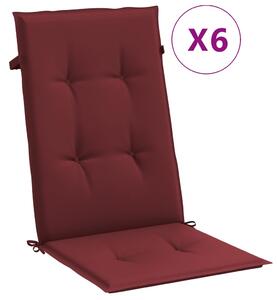 Perne scaun cu spătar înalt, 6 buc. roșu vin 120x50x4 cm textil