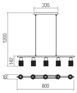 Redo VERTIGO 04-509 – lustră suspendată pe cablu, 5 x E14, max. 28 W, 230 V, crom lucios/alb