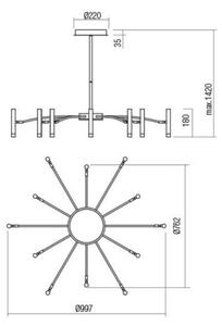 Redo 01-3448 - Lustru LED reglabil pe tijă RAYEN LED/60W/230V CRI 90 auriu