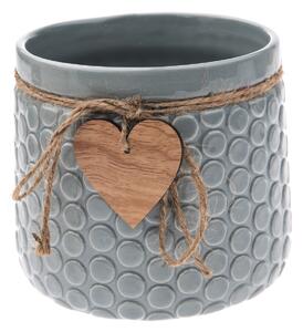 Mască de ghiveci din ceramică Heart, gri, 12,5 x 14 cm