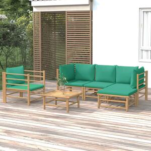 Set mobilier de grădină cu perne verzi, 6 piese, bambus