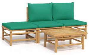 Set mobilier de grădină cu perne verzi, 4 piese, bambus