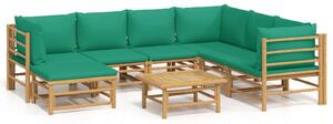 Set mobilier de grădină cu perne verzi, 8 piese, bambus