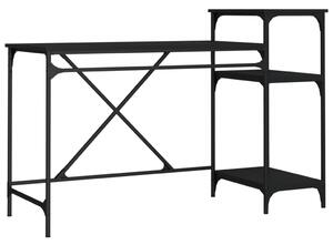 Birou cu rafturi, negru, 135x50x90 cm, lemn compozit și fier
