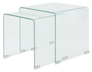 Set de masă din sticlă securit transparentă, stivuibil, 2 piese