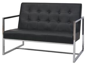 Canapea cu 2 locuri și brațe, piele artificială și oțel, negru