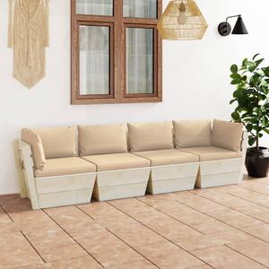Canapea grădină 4 locuri din paleți, cu perne, lemn de molid