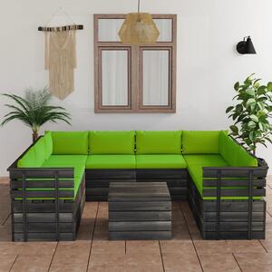Set mobilier grădină paleți, 9 piese, cu perne, lemn masiv pin