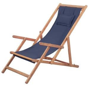 Scaun de plajă pliabil, albastru, textil și cadru din lemn