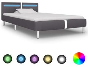 Cadru de pat cu LED, gri, 90 x 200 cm, piele artificială