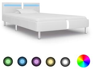 Cadru de pat cu LED, alb, 90 x 200 cm, piele artificială