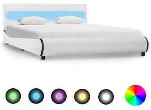 Cadru de pat cu LED, alb, 140 x 200 cm, piele ecologică