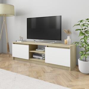 Comodă TV, alb și stejar Sonoma, 120 x 30 x 35,5 cm, PAL