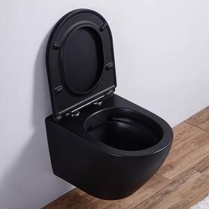 Set vas wc rimless suspendat, negru mat semirotund, cu capac soft close Foglia Oslo Negru