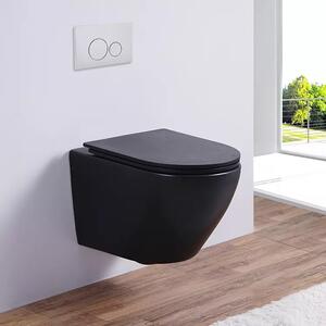 Set vas wc rimless suspendat, negru mat semirotund, cu capac soft close Foglia Oslo Negru