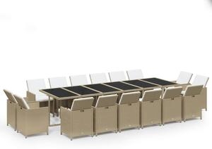 Set mobilier de exterior cu perne, 17 piese, bej, poliratan