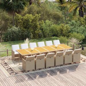Set mobilier de grădină cu perne, 13 piese, bej, poliratan