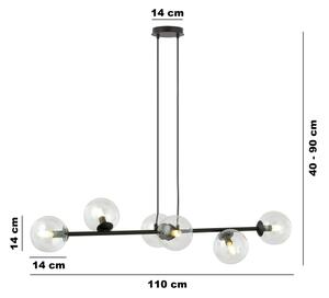 Lustră pe cablu ROSSI 6xE14/10W/230V negru/transparent