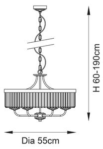 Endon 90263 - Candelabru Chesterfield pe lanț, 6 x E14, 6 W, 230 V, diametru 55 cm, crom lucios