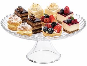 Platou elegant Pufo Cake din sticla cu picior pentru prajituri, mini torturi, fructe si aperitive
