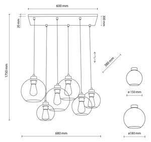 TK Lighting 2164 - Lustră pe cablu CUBUS 6xE27/60W/230V