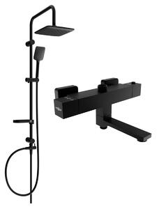 Set de duș Mexen Sven cu duș cu efect de ploaie și robinet de duș Cube, negru mat, 77910262-70