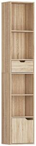 HOMCOM Raft Bibliotecă cu 4 Nivele Deschise, cu Dulap și Sertar, 30x24x158 cm, Lemn Natural | Aosom Romania