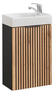 Mască suspendată cu chiuvetă pentru baie Xilo, stejar wotan/negru (40 cm)