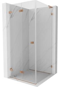 Mexen Lunar-F L, colț duș rabatabil stânga 70 x 70 cm, sticlă transparentă de 8 mm, profil cupru mat, 836L-070-070-65-00-L