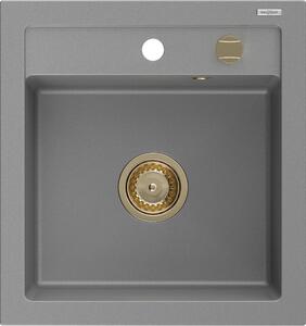 Mexen Vito, chiuveta granit 520x490x210 mm, 1 camera, gri cu sifon auriu, 6503521000-71-G