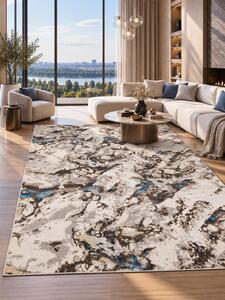 Covor Elsa 12288 A, Marime 150 x 230 cm, Gri, Crem si Albastru, Inaltime Fir 7 mm, Antialergic, Polipropilena, Living, Dormitor 150 x 230
