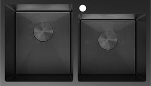Chiuvetă Mexen Xorin din oțel inoxidabil cu 2 compartimente, 780 x 450 mm, neagră, model fagure, 6441782000-70HC