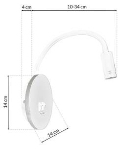 Lampă de perete LED flexibilă BASE cu USB, LED/8W+LED/2W/230V, alb/argintiu