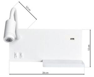 Aplica de perete SHELF, LED/4W+LED/5W+LED/2W/230V, cu port USB, alb