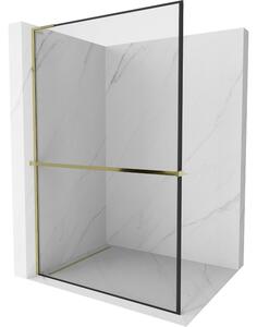 Mexen Kioto+ L, paravan de dus walk-in cu polita si cuier 110 x 200 cm, sticla transparenta 8 mm model negru, profil auriu lucios, 800-110-123-50-70